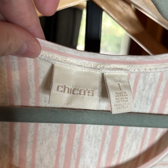 Chico's Pink and Heather Gray Stripe Jersey Knit Tunic Top Size Medium (1) - Picture 2 of 7